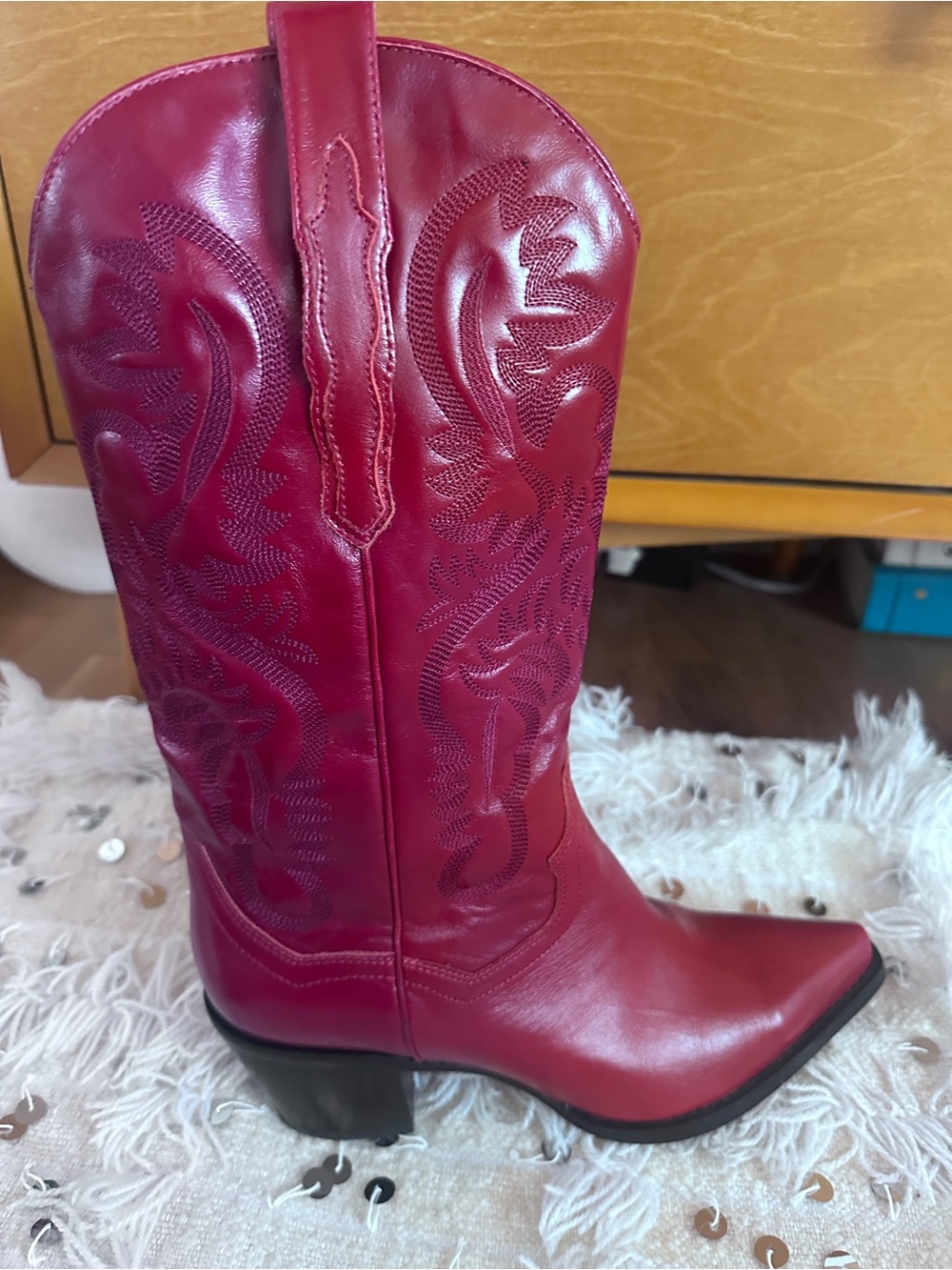 Jeffrey Campbell Red Western-Style Heeled Boot